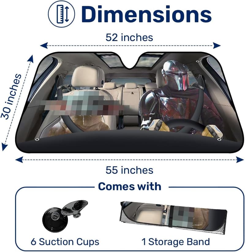 Car Windshield Sun Shade - UV Protector for SUVs & Trucks (55x30