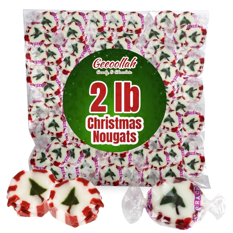 Peppermint Christmas Nougats - 2lb Bulk Pack of Wrapped Sweets