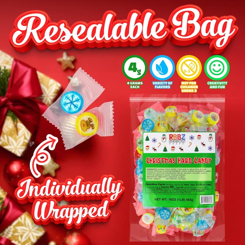Christmas Hard Candy Variety Pack - 1 LB (Approx. 118 Pieces)