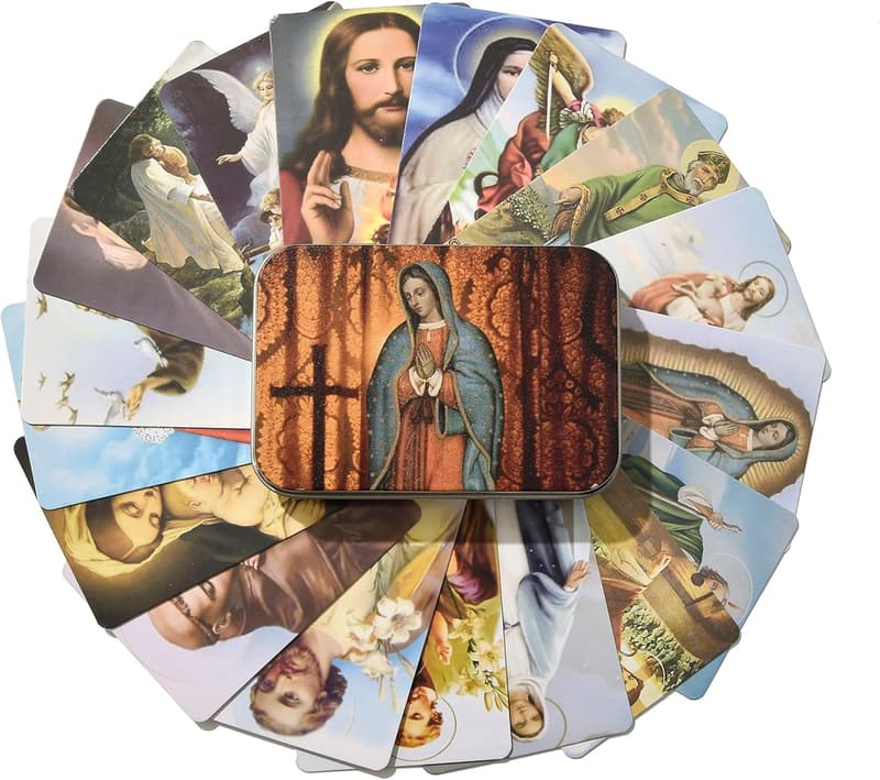 Catholic Prayer Cards Set with Metal Box - 18 Assorted Saints