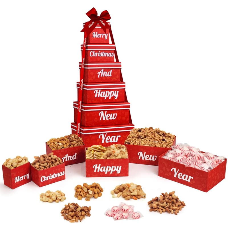 Gourmet 6-Tier Nut Snack Gift Tower for Christmas