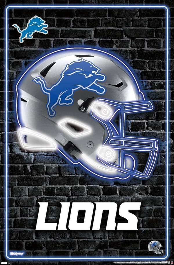 Detroit Lions Neon Helmet Wall Poster - Unframed 34