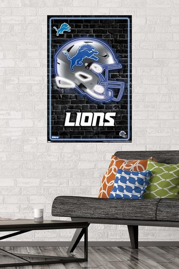 Detroit Lions Neon Helmet Wall Poster - Unframed 34