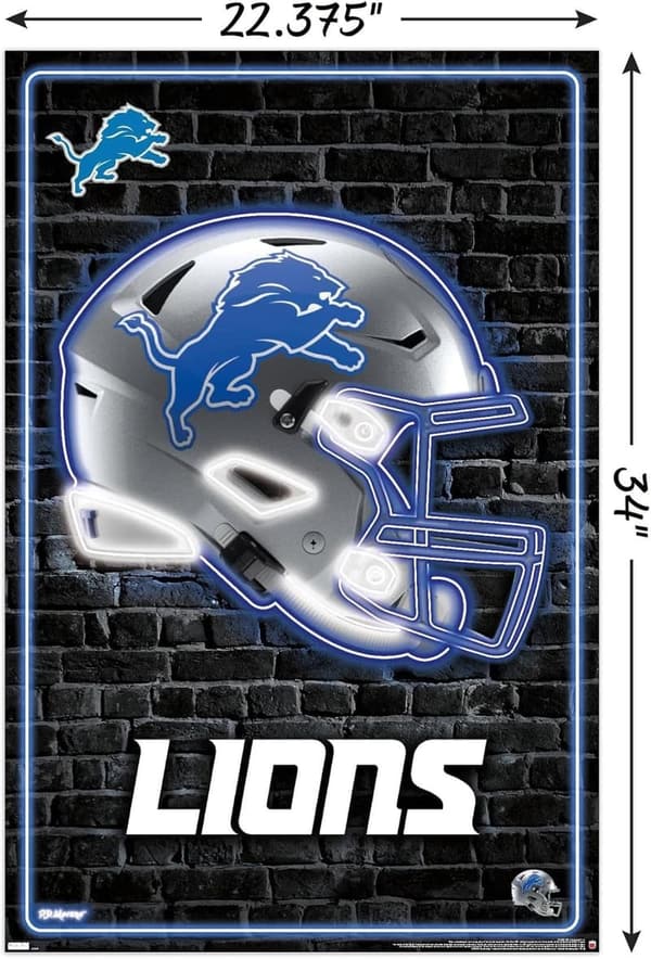 Detroit Lions Neon Helmet Wall Poster - Unframed 34