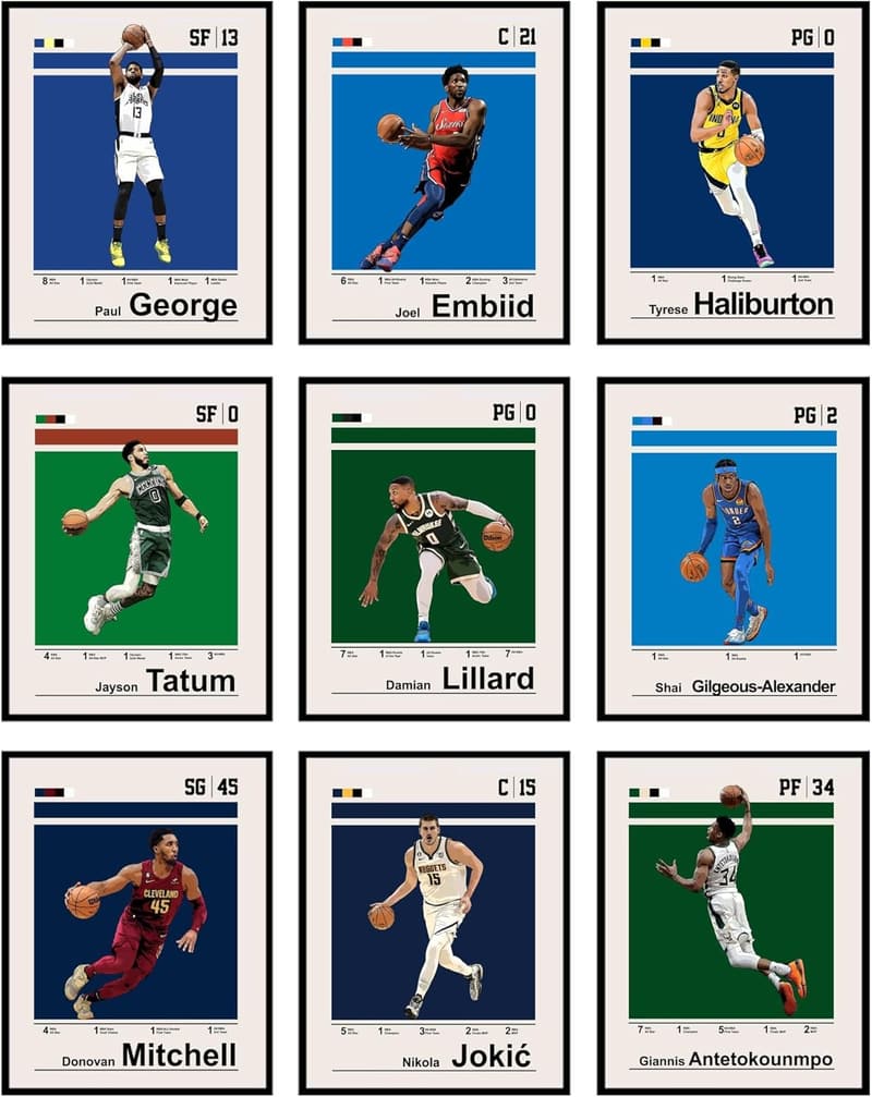 NBA Basketball Poster Set for Boys - Unframed 9-Pack (8x10)