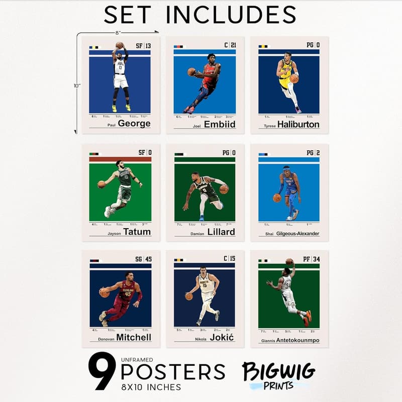NBA Basketball Poster Set for Boys - Unframed 9-Pack (8x10)