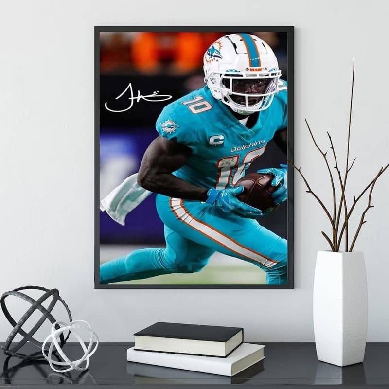 Dolphins Football Poster for Kids - Tyreek Hill Canvas Wall Art
