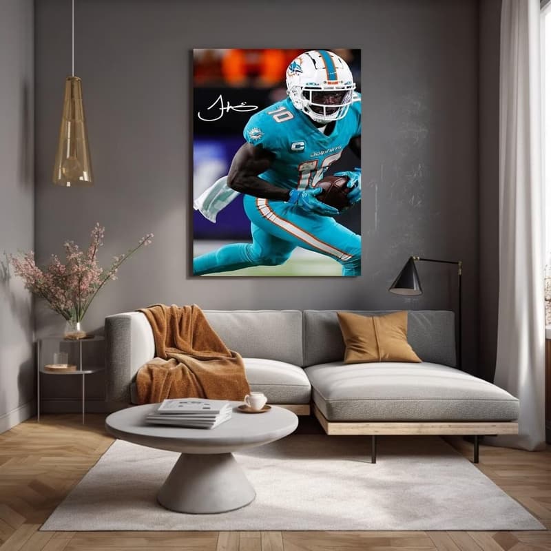 Dolphins Football Poster for Kids - Tyreek Hill Canvas Wall Art