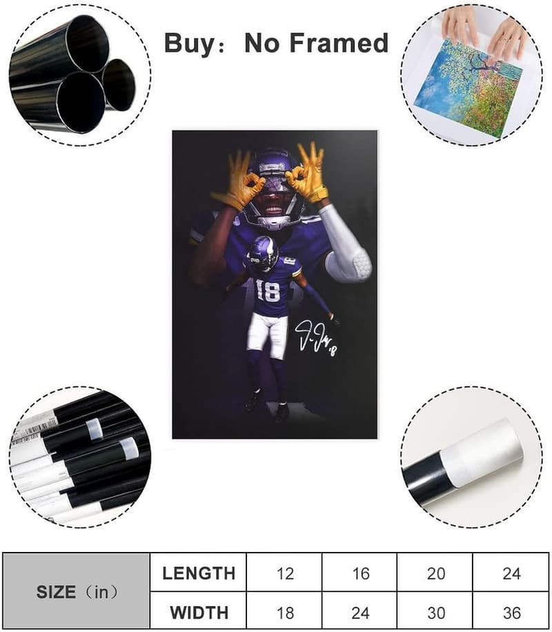 Justin Jefferson Sports Canvas Poster Wall Art - 12x18 inch