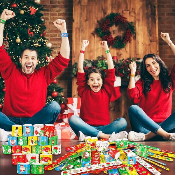 Christmas Slap Bracelets Party Favors for Kids - 48 pcs