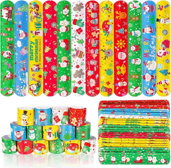Christmas Slap Bracelets Party Favors for Kids - 48 pcs