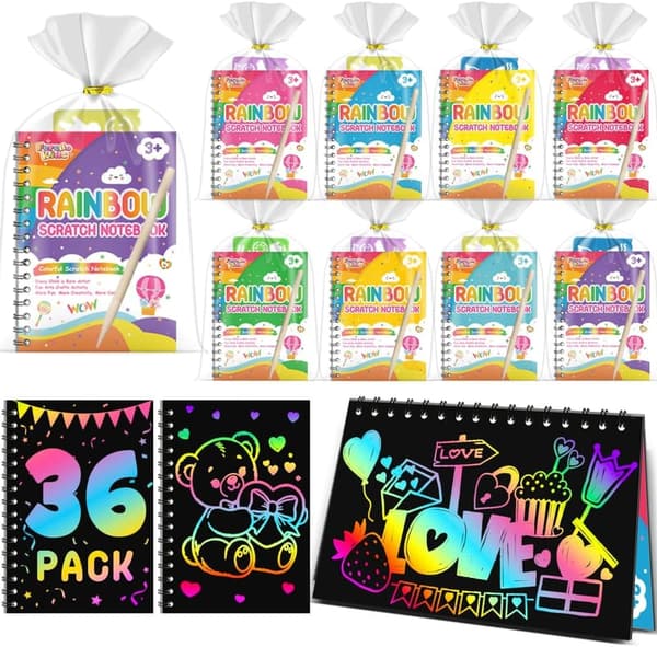 Rainbow Scratch Art Notebooks - 36 Pack Kids Party Favors