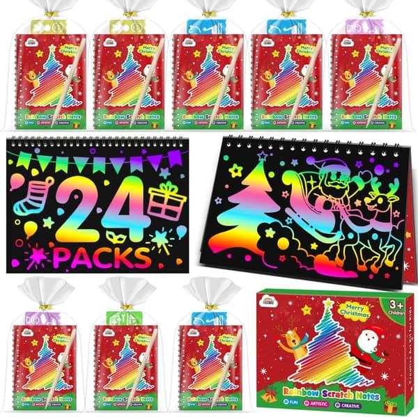 Rainbow Scratch Art Notebooks - 24 Pack Kids Party Favors