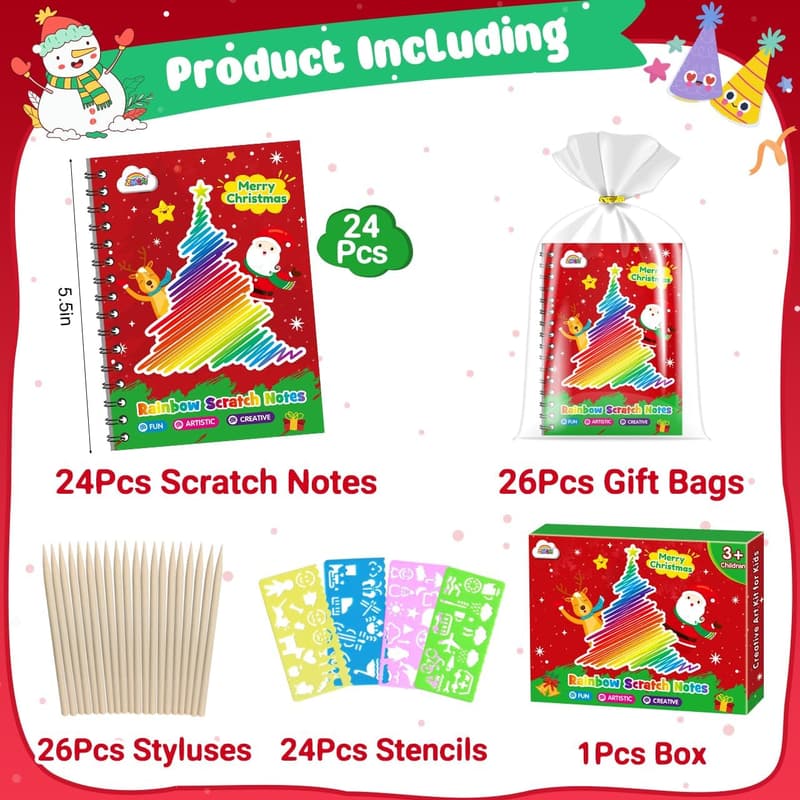 Rainbow Scratch Art Notebooks - 24 Pack Kids Party Favors