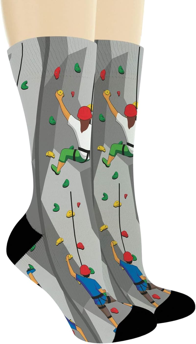 Rock Climbing Novelty Crew Socks for Hiking Enthusiasts
