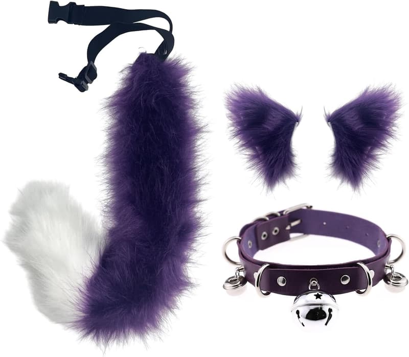 Dark Purple Faux Fur Cat Ears Hair Clip Set for Halloween Cosplay