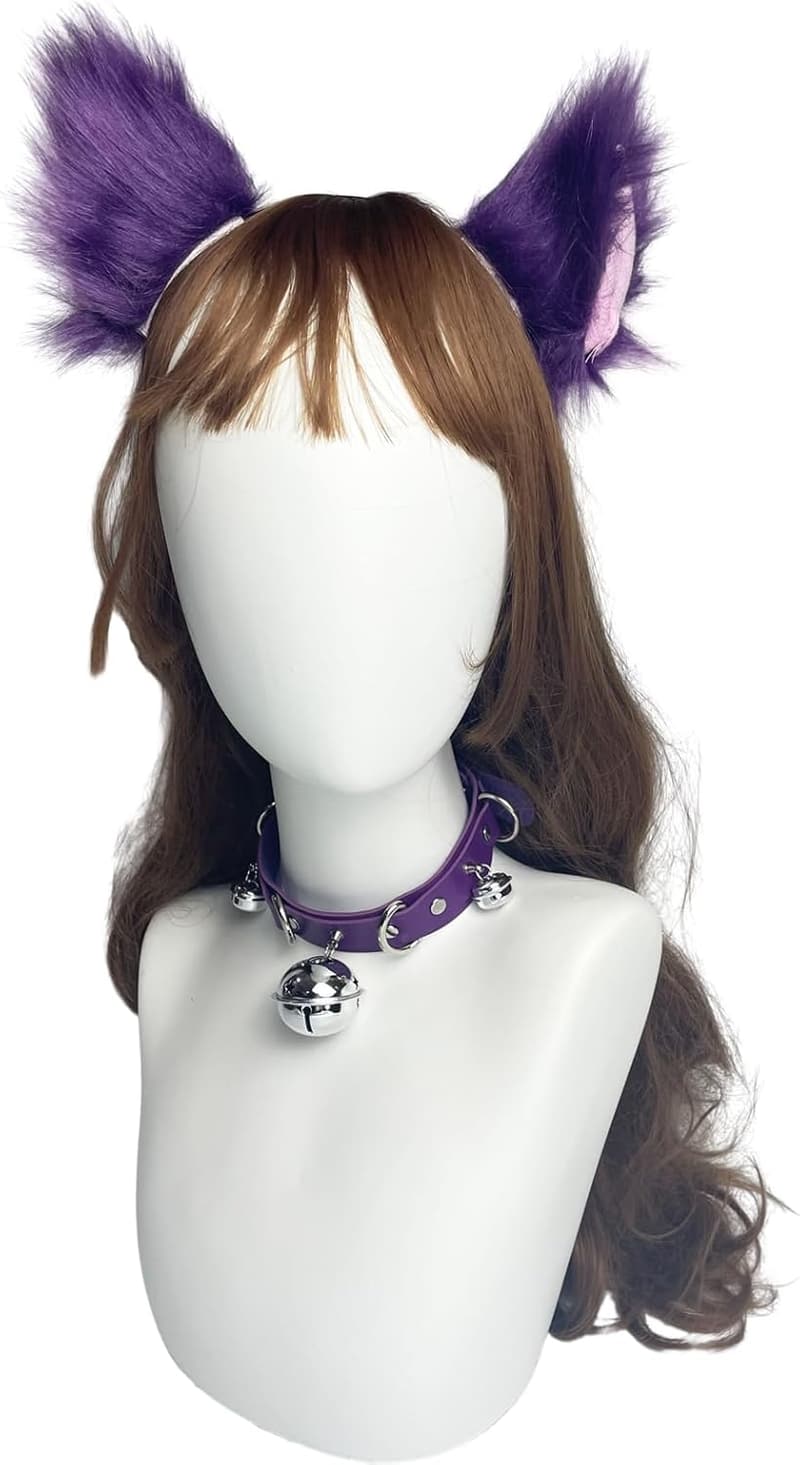 Dark Purple Faux Fur Cat Ears Hair Clip Set for Halloween Cosplay
