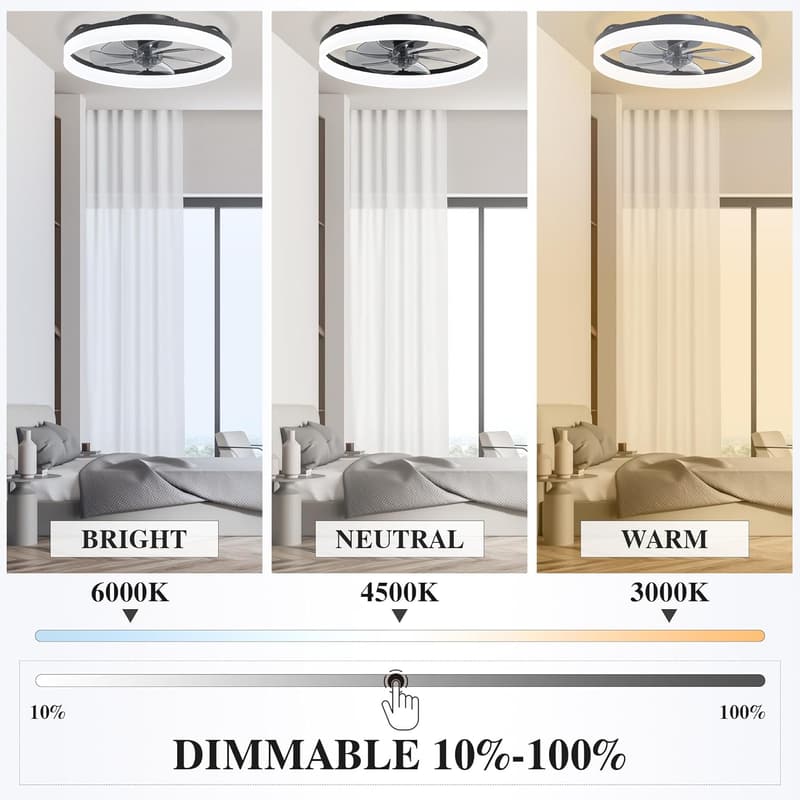 Modern Black Ceiling Fan with Lights & Remote - 20'' Flush Mount