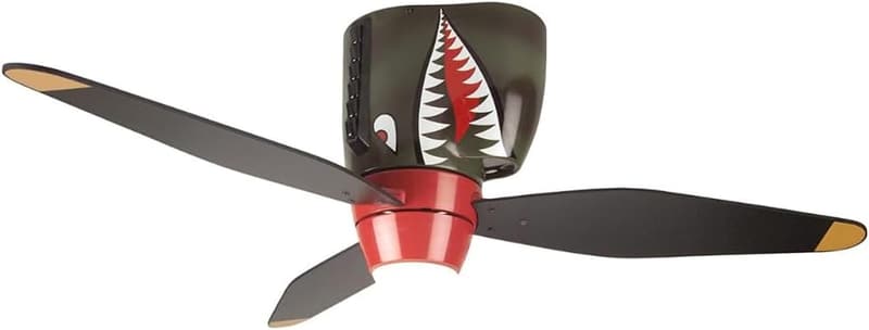 Kids 48-Inch Tiger Shark Warplane Ceiling Fan with Light