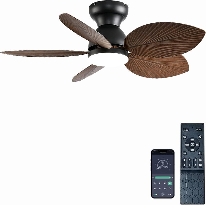 38-Inch Tropical Flush Mount Ceiling Fan with Remote Control