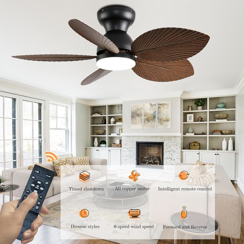 38-Inch Tropical Flush Mount Ceiling Fan with Remote Control