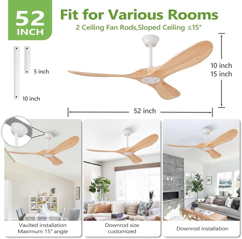 52-Inch Outdoor Ceiling Fan with Remote, Quiet DC Motor