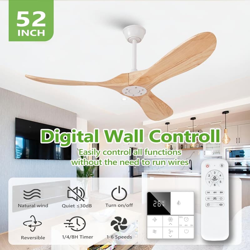 52-Inch Outdoor Ceiling Fan with Remote, Quiet DC Motor