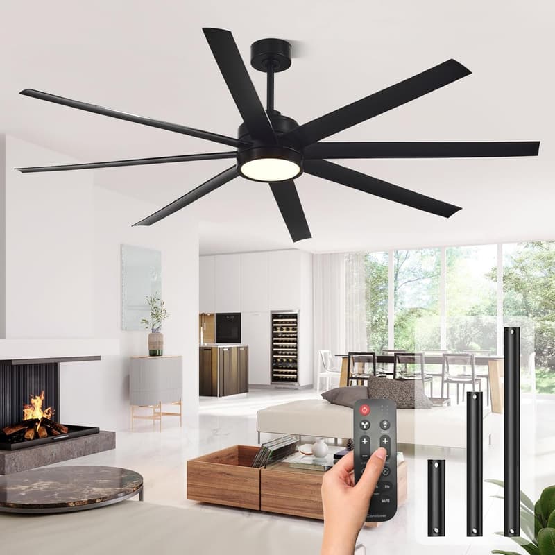 72 Inch Modern Ceiling Fan with Lights and Remote - Black