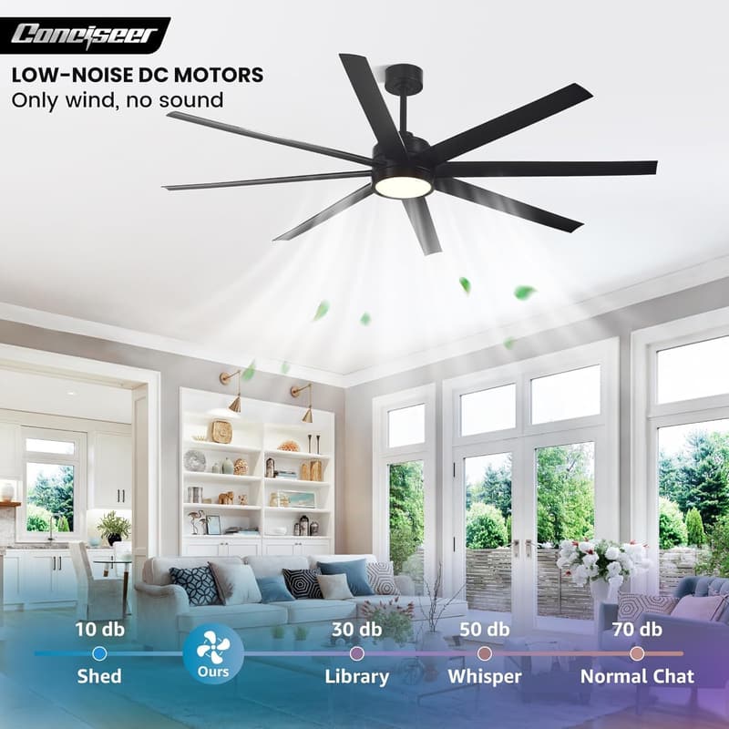 72 Inch Modern Ceiling Fan with Lights and Remote - Black