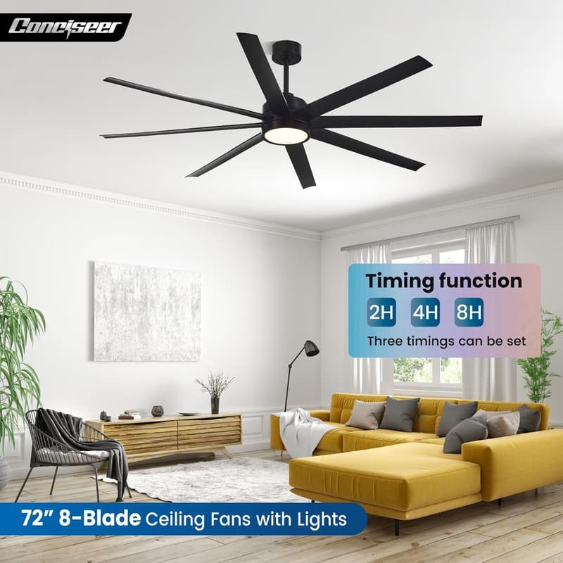 72 Inch Modern Ceiling Fan with Lights and Remote - Black