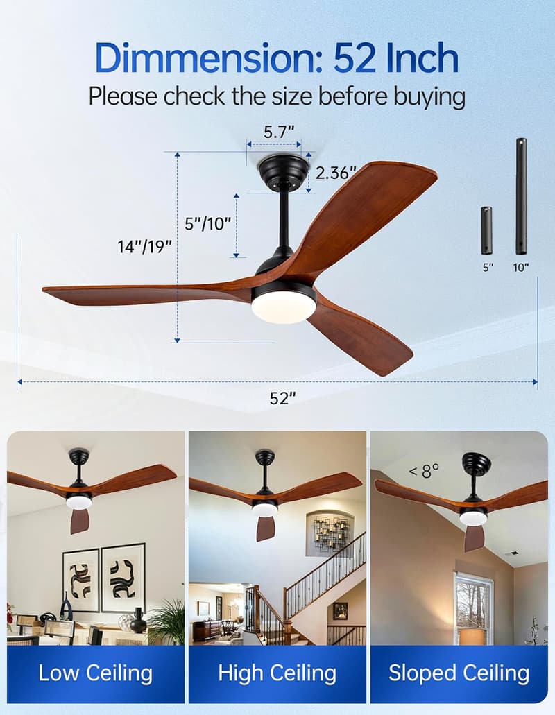 52-Inch Dimmable Ceiling Fan with Remote Control and DC Motor