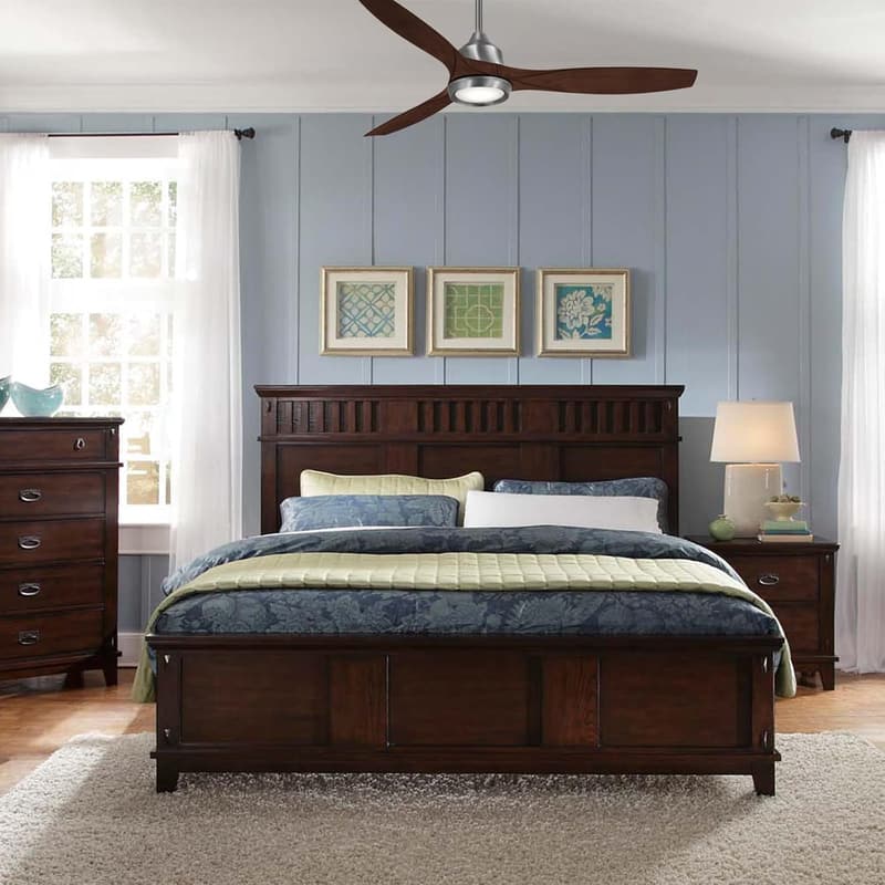 60-Inch Brushed Nickel Ceiling Fan with LED Light and Wood Blades