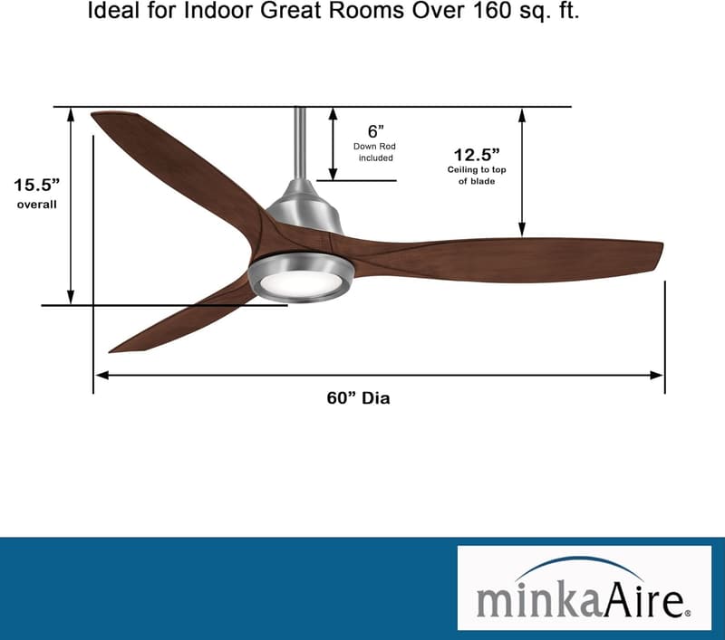 60-Inch Brushed Nickel Ceiling Fan with LED Light and Wood Blades