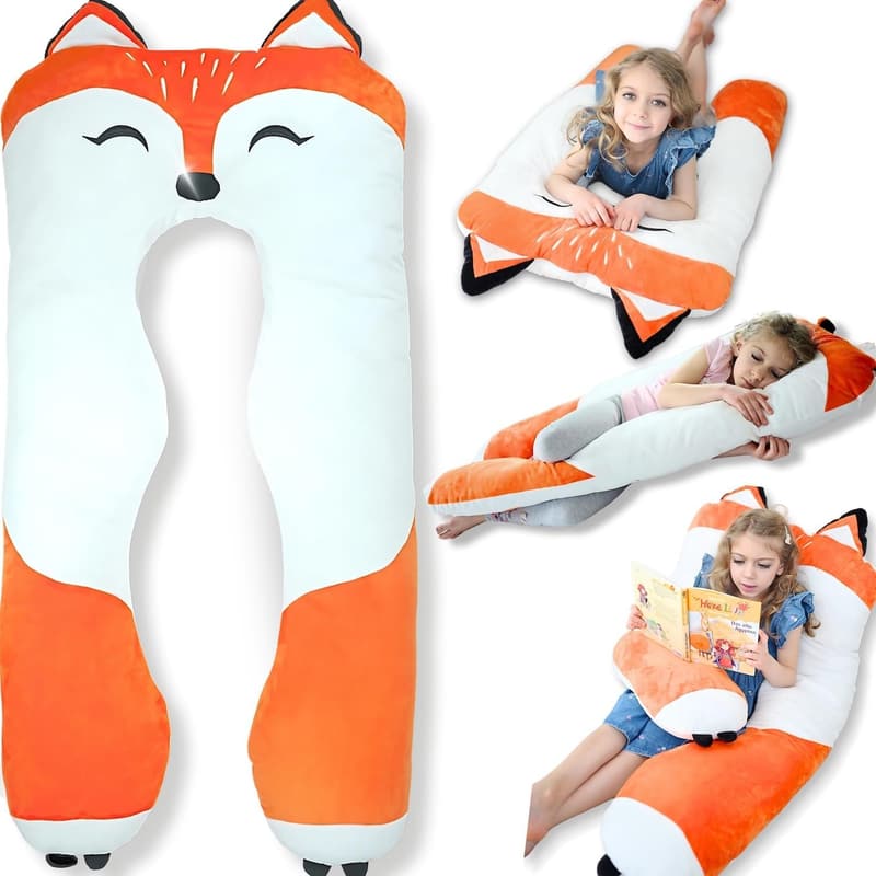 Kids' Plush U-Shape Fox Body Pillow - Soft, Washable Cuddle Gift