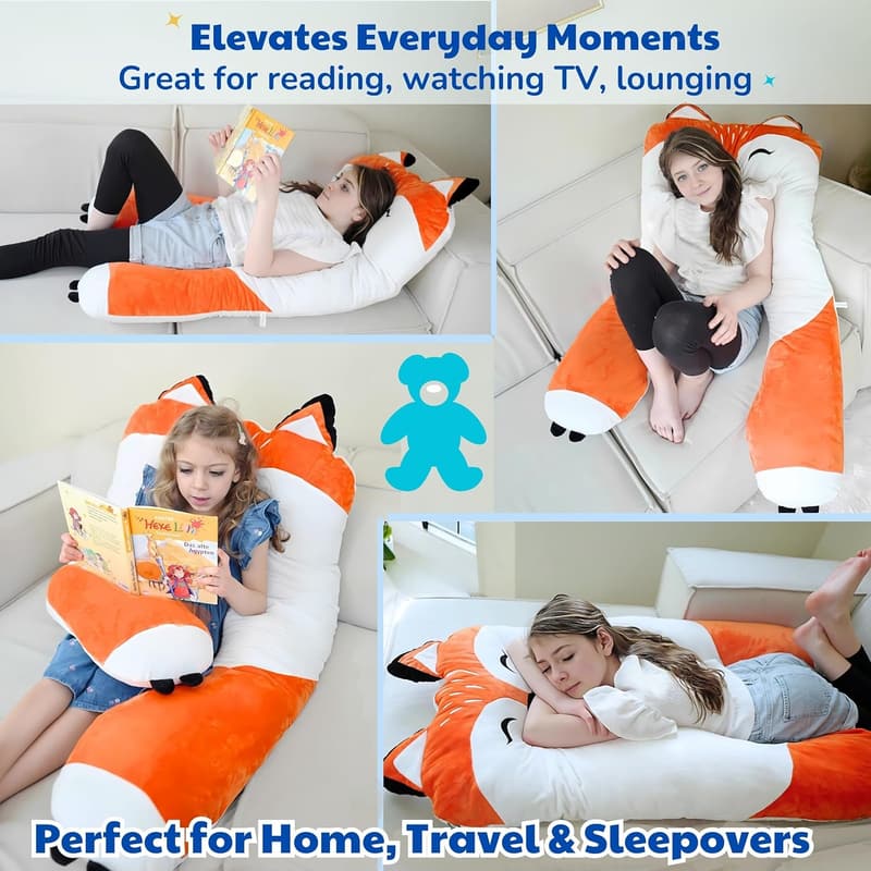 Kids' Plush U-Shape Fox Body Pillow - Soft, Washable Cuddle Gift