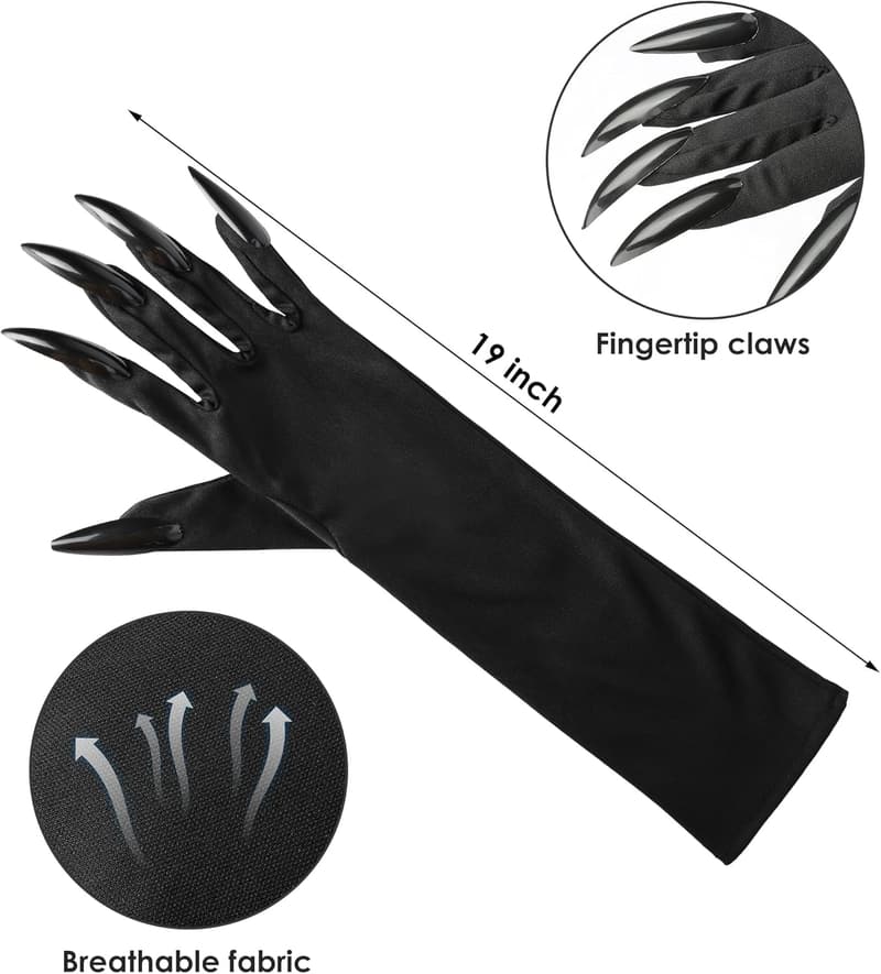 Halloween Cat Woman Costume Accessories Set - Black Mask, Gloves, Necklace