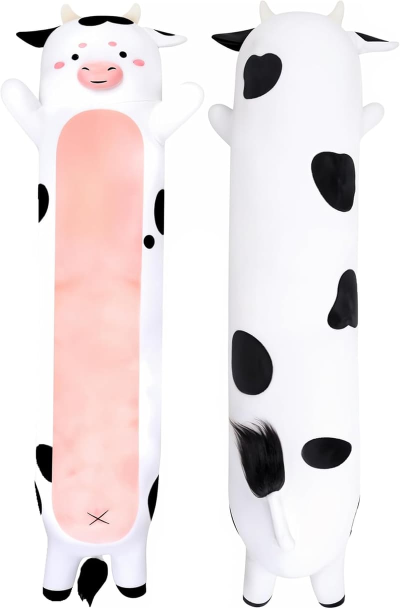 Kawaii Cow Print Plush Body Pillow for Kids - 23-inch