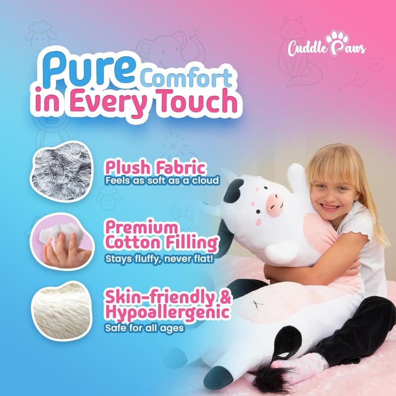 Kawaii Cow Print Plush Body Pillow for Kids - 23-inch