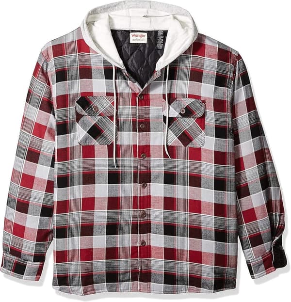 Men's Quilted Flannel Shirt Jacket with Hood
