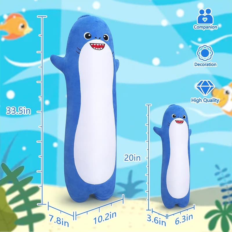 Kawaii 20” Shark Plush Pillow Toy for Kids and Adults