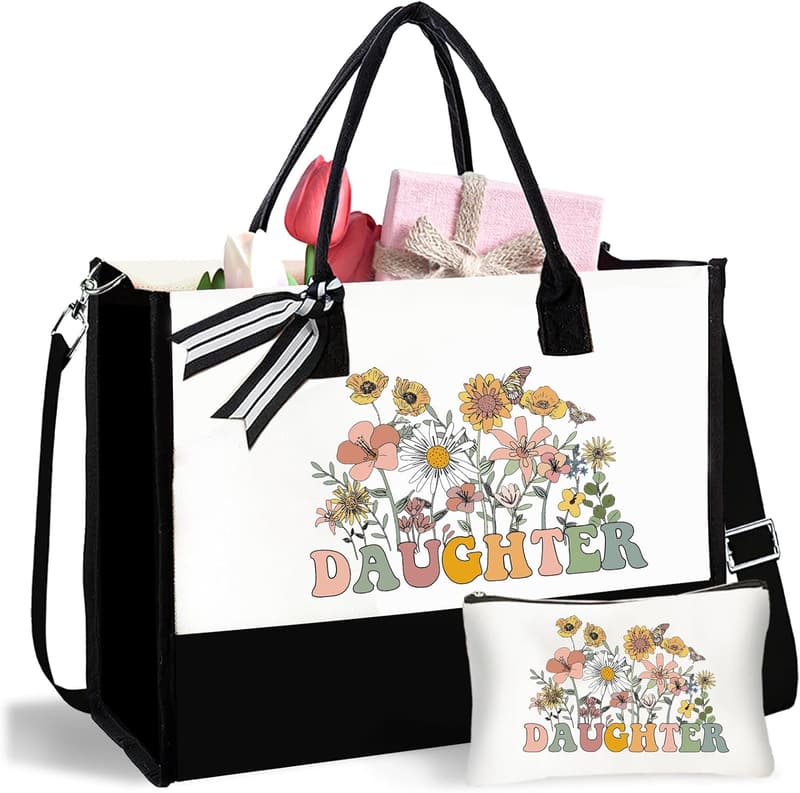 Christmas Tote Bag with Makeup Bag for Women and Teens