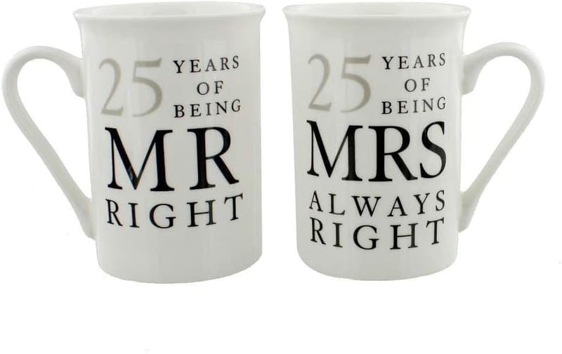 25th Anniversary Mr. & Mrs. Right Ceramic Mug Gift Set
