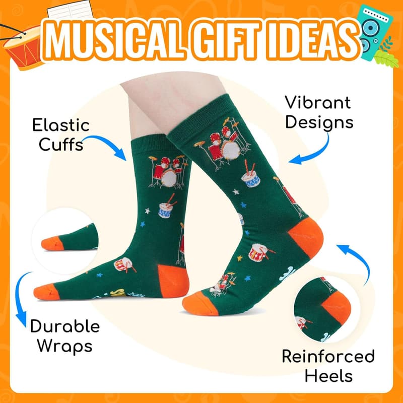 Music-Themed Socks for Friends - Guitar, Piano, Saxophone, Drums