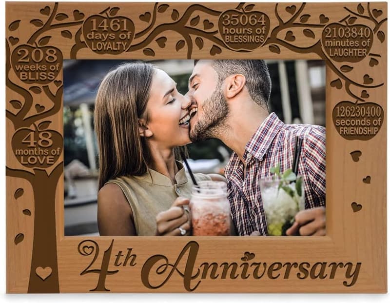 4th Anniversary Engraved Natural Wood Picture Frame (4x6)