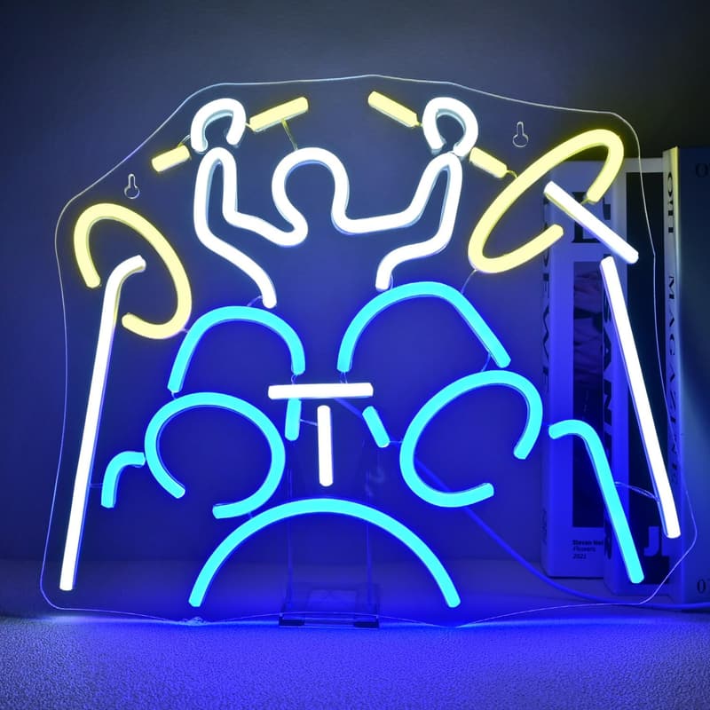 Drum Kit Neon Sign - Adjustable LED Wall Light for Parties