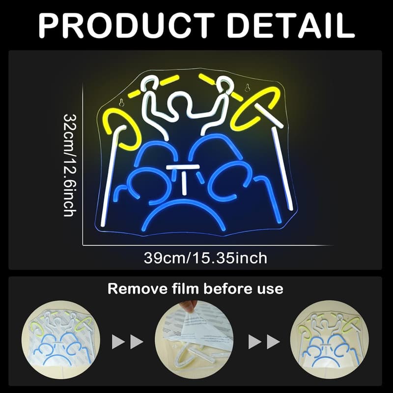 Drum Kit Neon Sign - Adjustable LED Wall Light for Parties