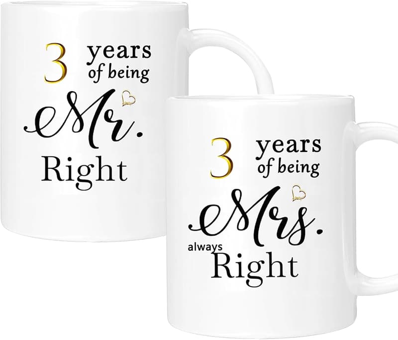 3rd Anniversary Coffee Mugs Set - Gift for Couples, 11oz