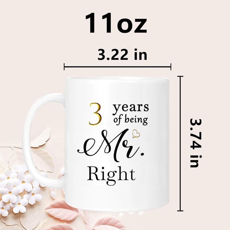 3rd Anniversary Coffee Mugs Set - Gift for Couples, 11oz