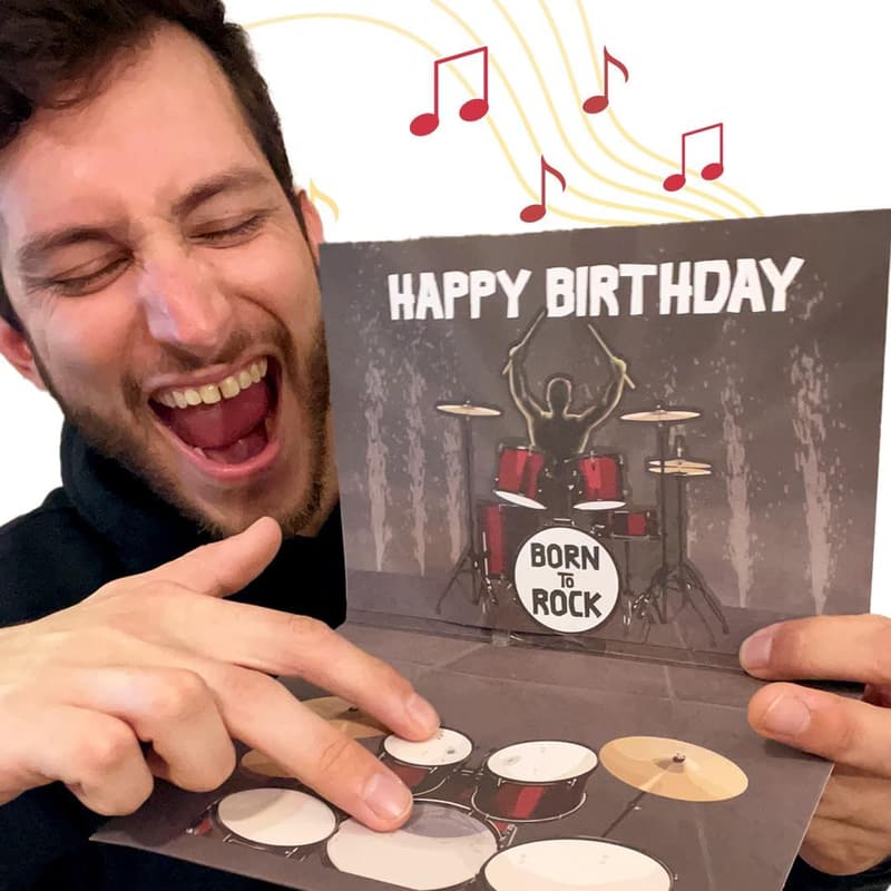 Musical Birthday Card for Men - Interactive Drums Design