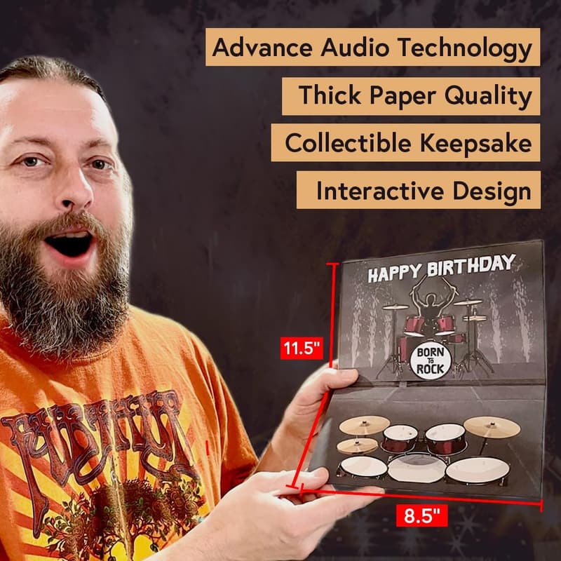 Musical Birthday Card for Men - Interactive Drums Design